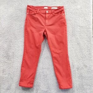 J Jill Authentic Fit Cropped Jeans Women's 6 Red Raw Hem Straight Stretch Casual